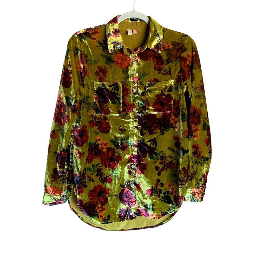 New Anthropologie Pilcro womens velvet button up size XXS floral relaxed Y2K - Picture 4 of 14